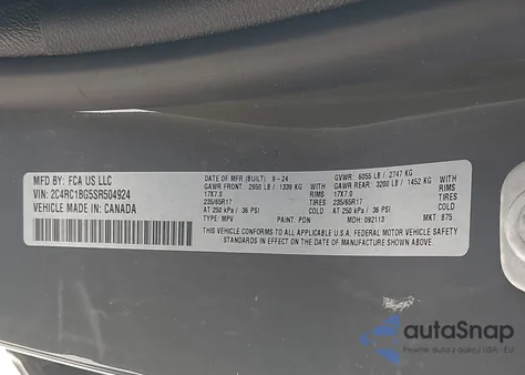 2025 Chrysler Pacifica Select z USA, uszkodzony, nr VIN 2C4RC1BG5SR504924